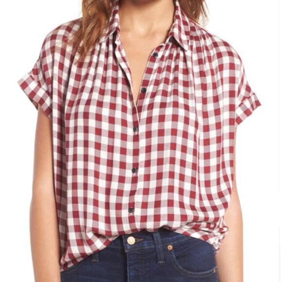 Madewell Tops - Madewell Central Shirt in Gingham Check Burgundy